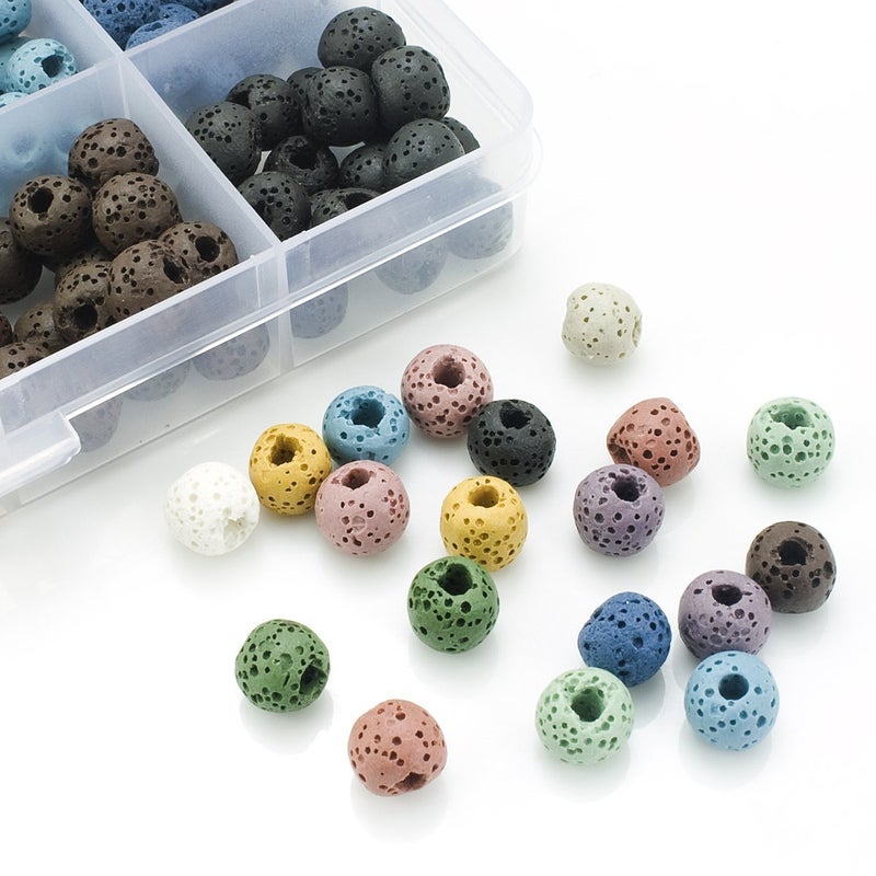 BEADNOVA 8mm Colorful Lava Rock Stone Gemstone Semi Precious Stone Beads Round Loose Beads for Jewelry Making Findings Accessories (240pcs, Assorted Colors Box Set) - Image 2